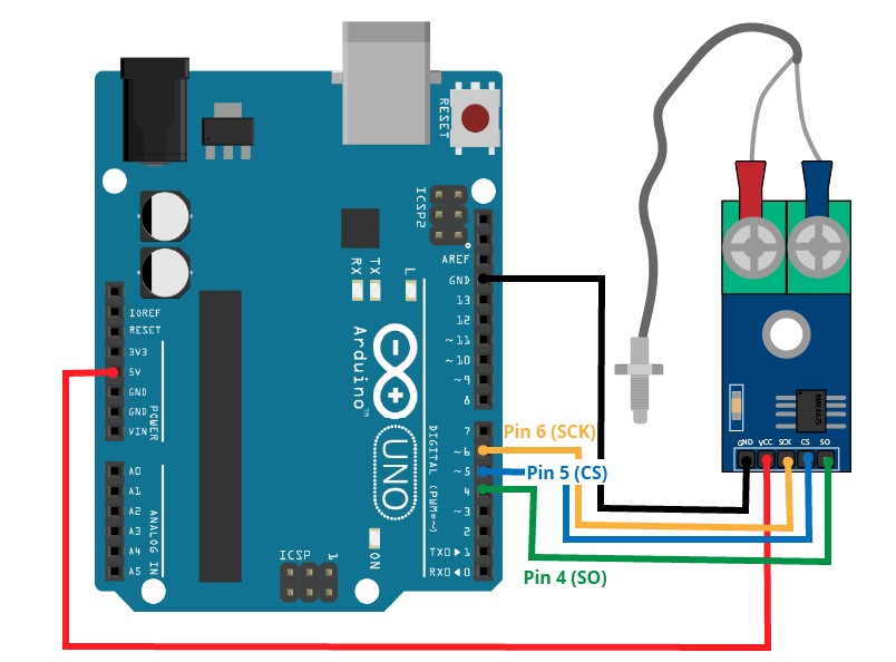 Arduino with K-type thermocouple and MAX6675 Amplifier